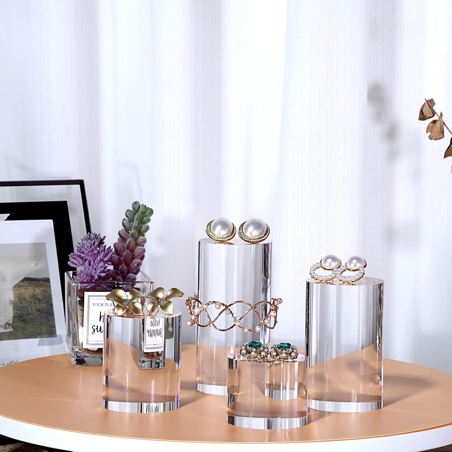 Hipiwe 4-Pack Acrylic Display Risers for Jewelry and Figurines