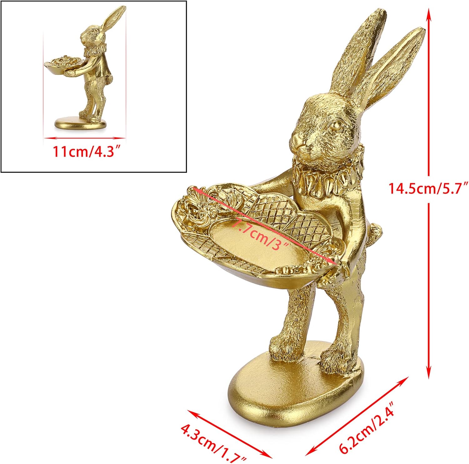 ELLDOO Golden Bunny Jewelry Ring Tray Decor
