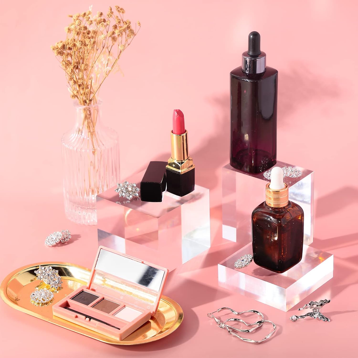 Geelin 3 Pcs Acrylic Square Display Blocks for Jewelry Perfume Collection