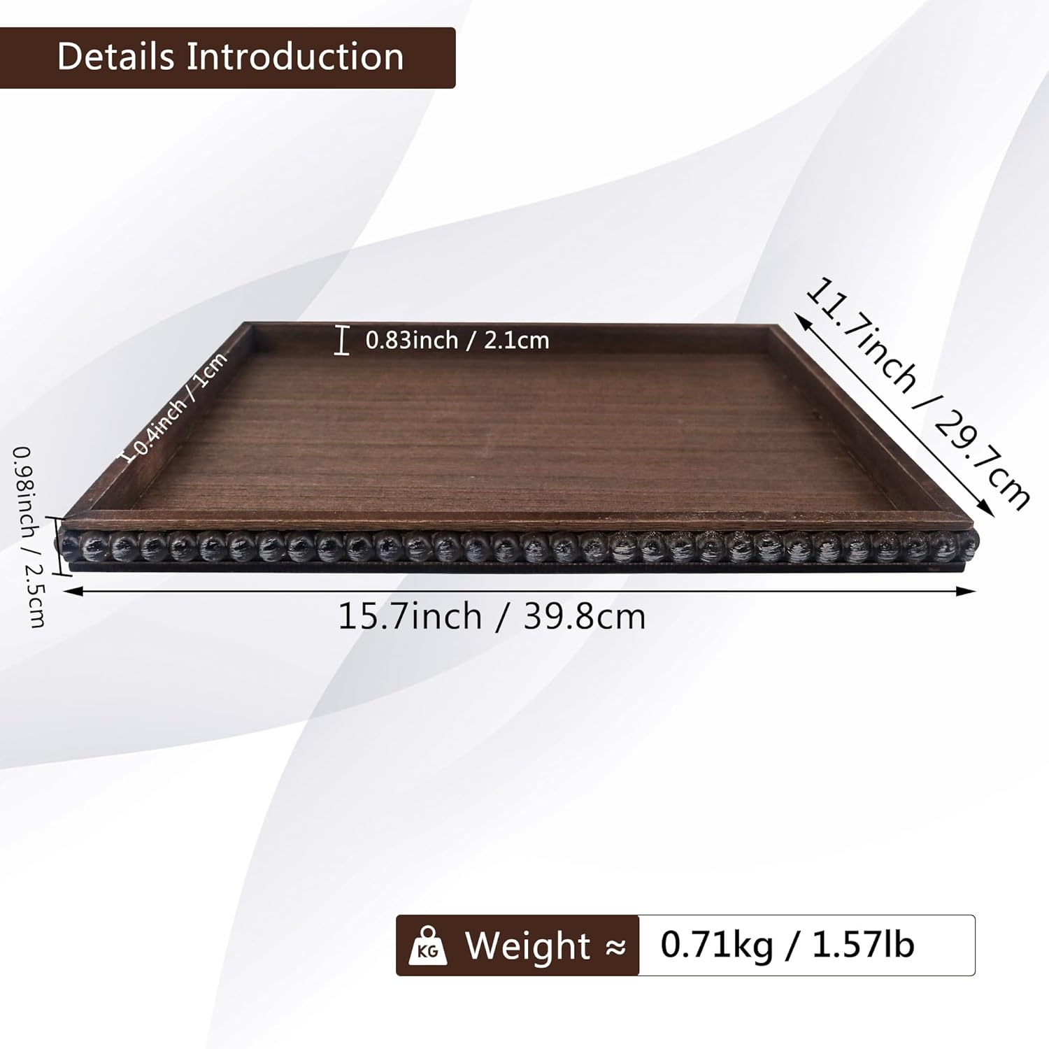 FramePro Decorative Tray 12x16 Brown Wood Beaded