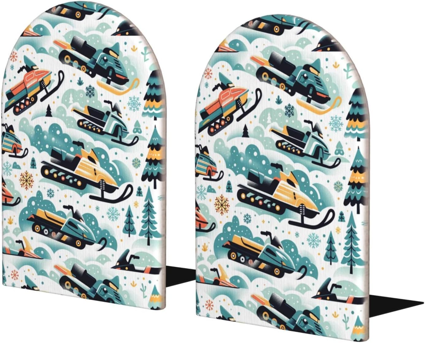 Large Decorative Bookends with Snowmobiles Design