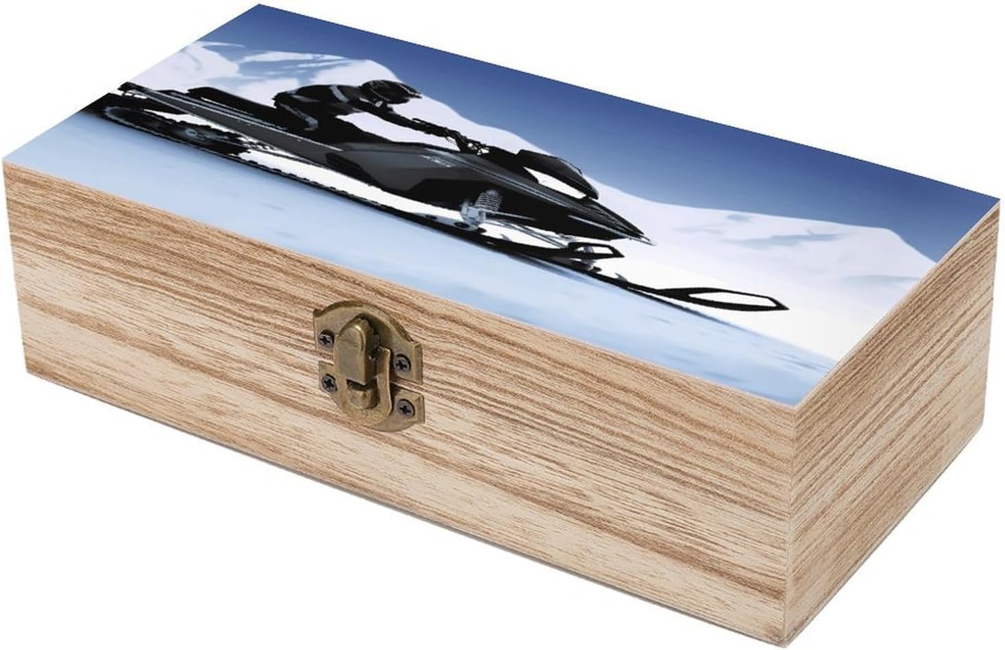 Snowmobile Print Wooden Jewelry Box Storage Organizer
