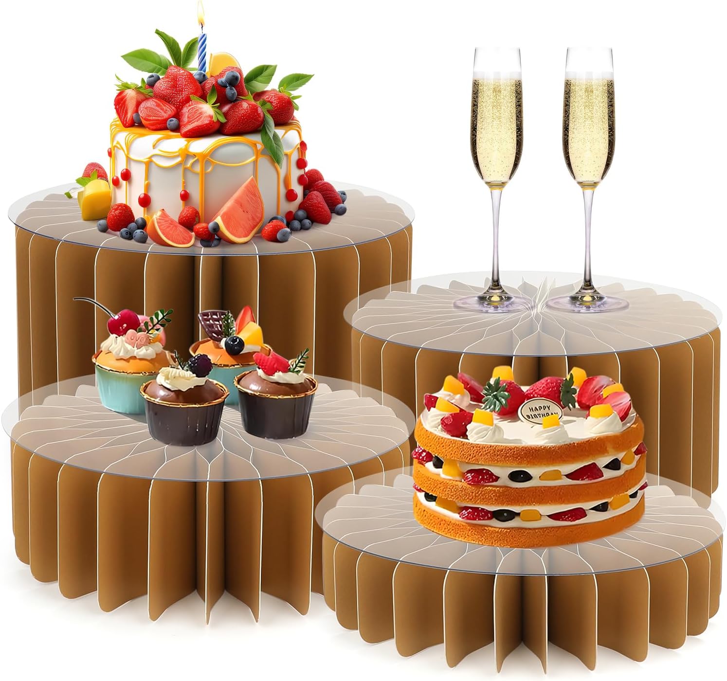 Buffet Risers Set - 4 Cylinders 4 Acrylic Plates 10 Table Signs