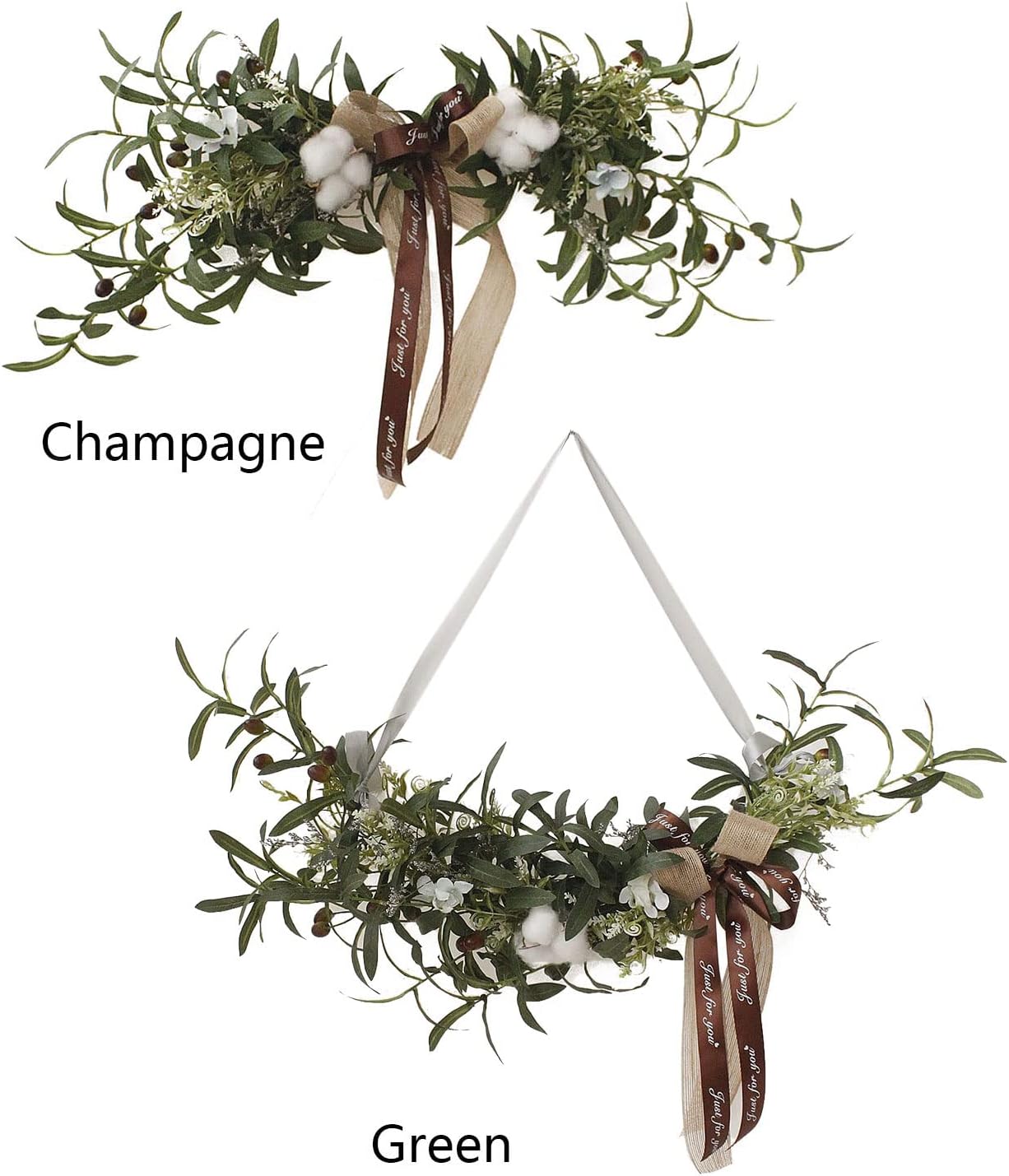 Artificial Olive Swag with Cotton and Ribbon Bow