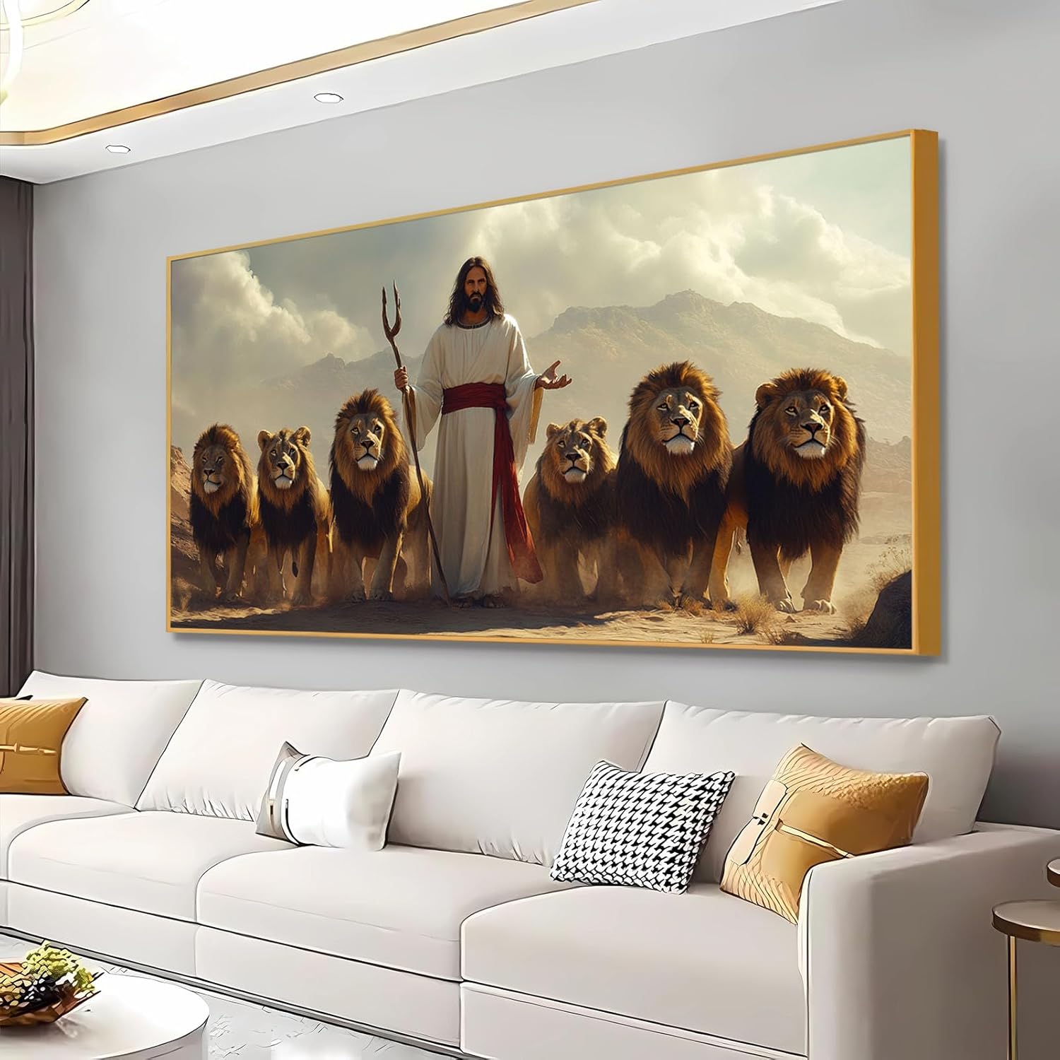 Jesus The Lion of Judah Canvas Wall Art with Gold Frame