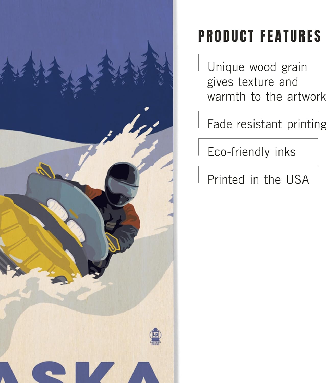 Lantern Press 12x18 Inch Premium Wood Sign Snowmobile Scene Alaska