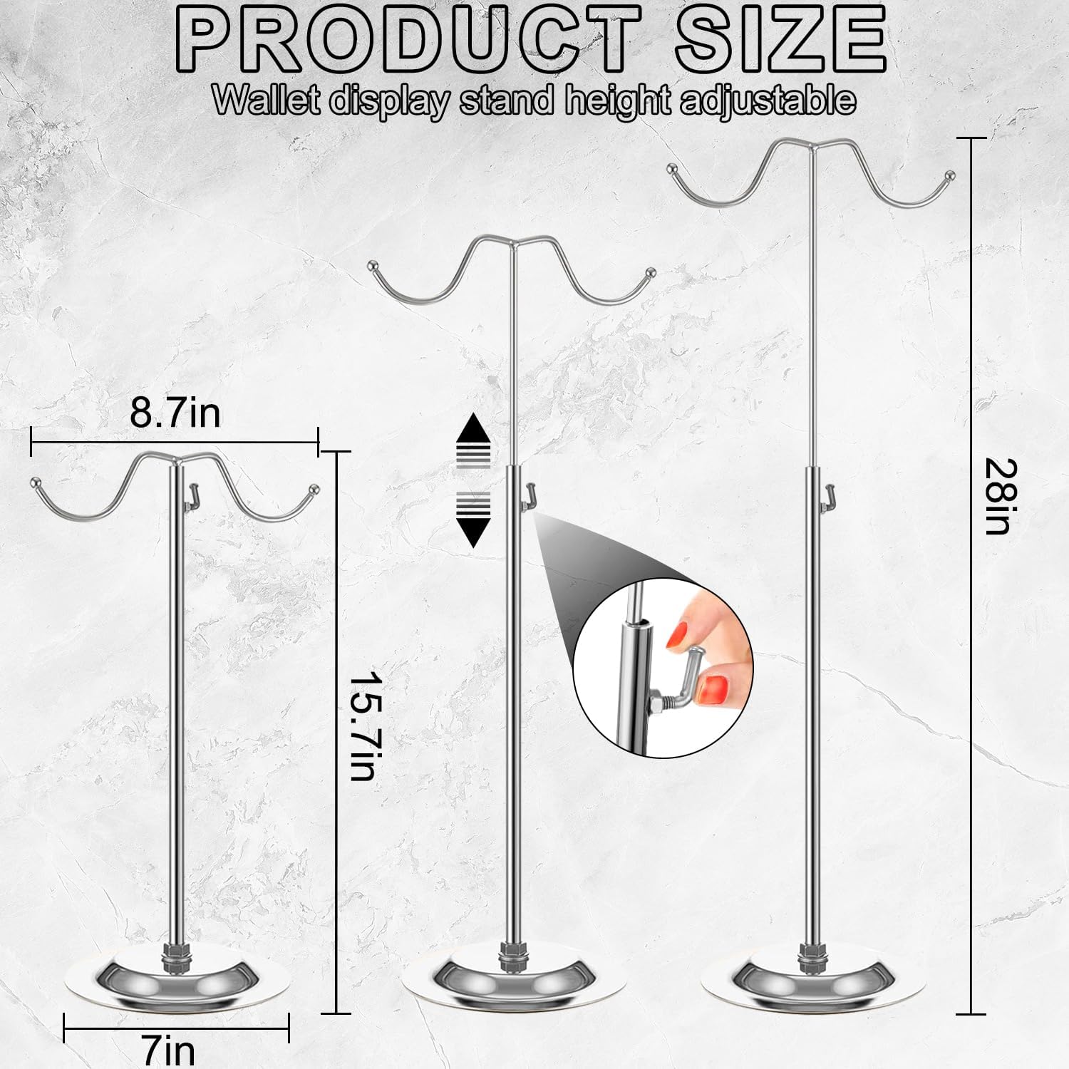 4PCS Adjustable Stainless Steel Handbag Display Stands with Double Hooks Silver
