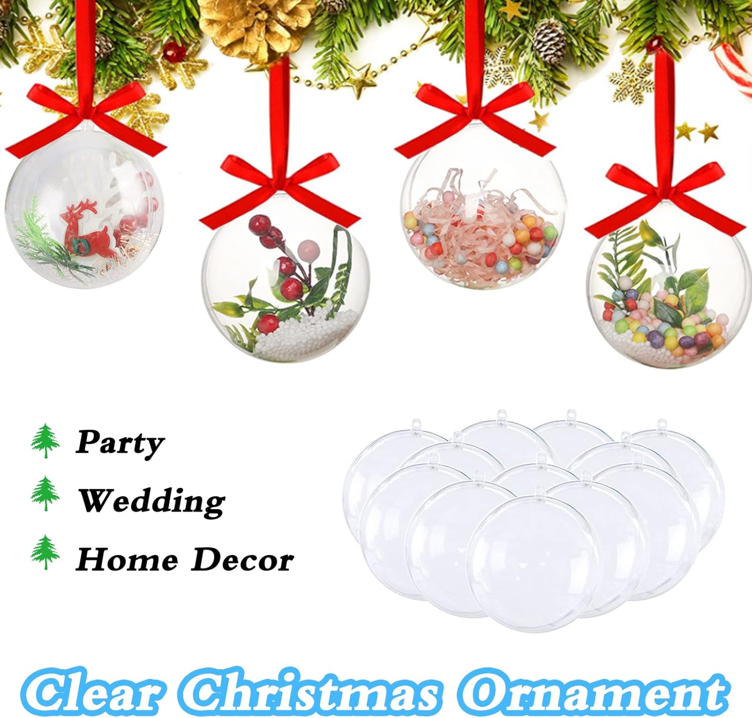 25 Set Clear Plastic Fillable Ornaments for DIY Decor