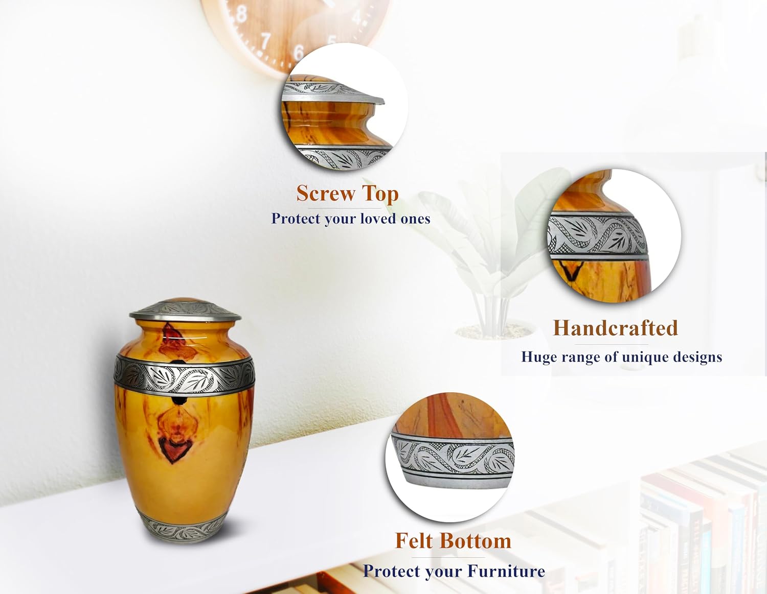 Classic Wood Finish Cremation Urn for Adult Ashes 200 Cubic Inches