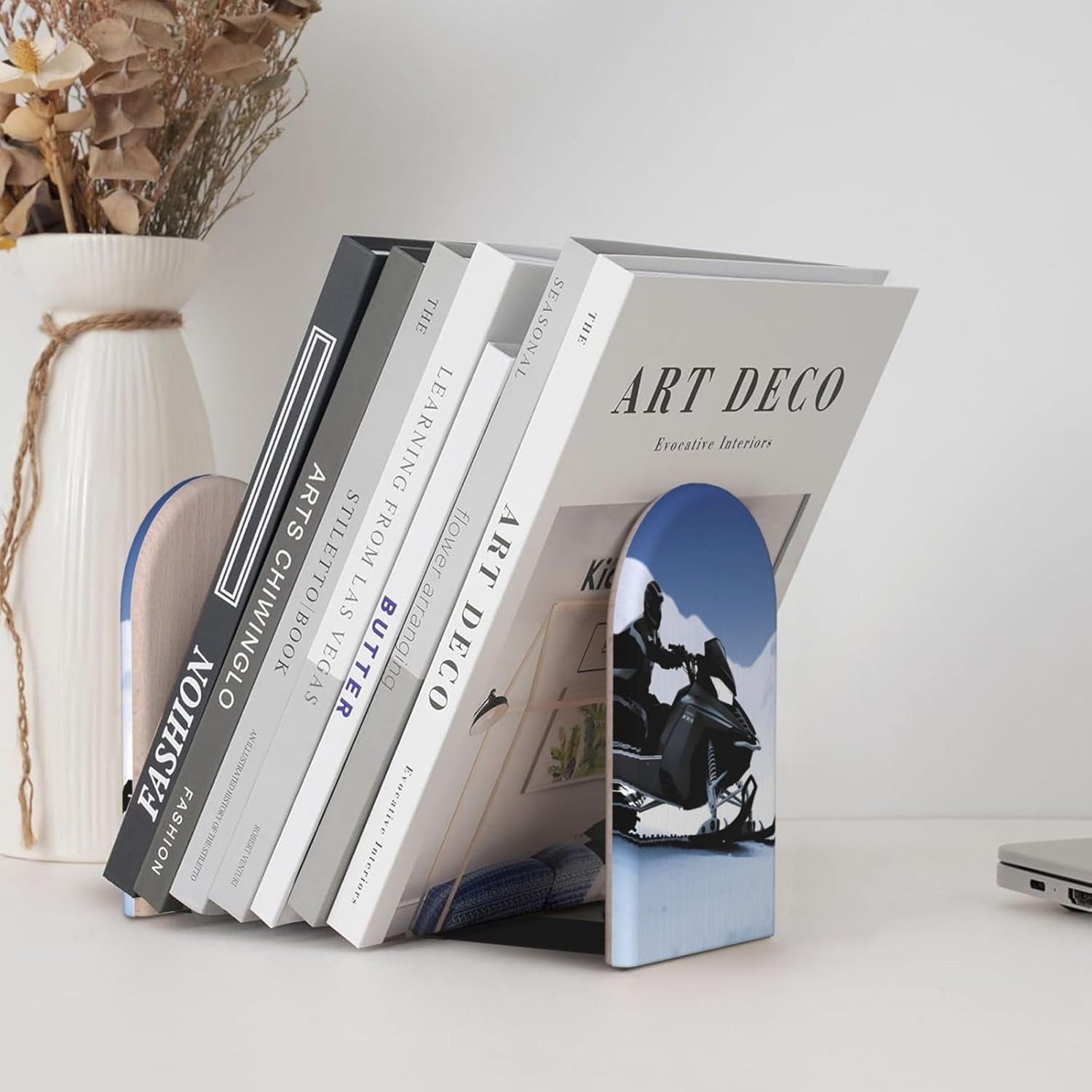 Heavy Duty Wooden Book Ends with Non-Slip Base