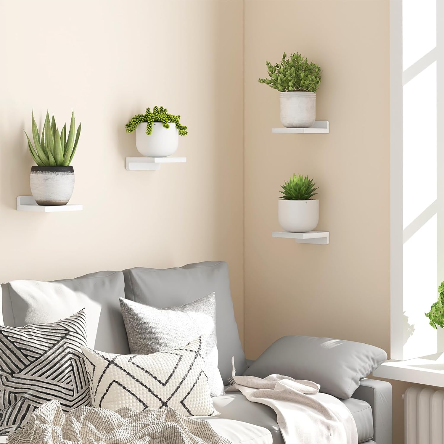 Fixwal Floating Shelves Set of 4 White 5x5 Inches