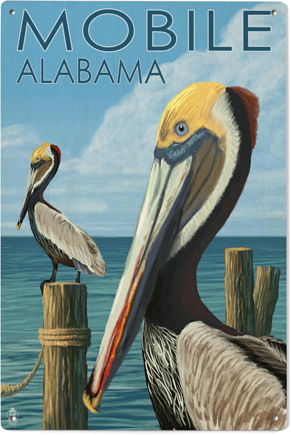 Lantern Press 6x9 Inch Wood Sign Brown Pelican Mobile Alabama