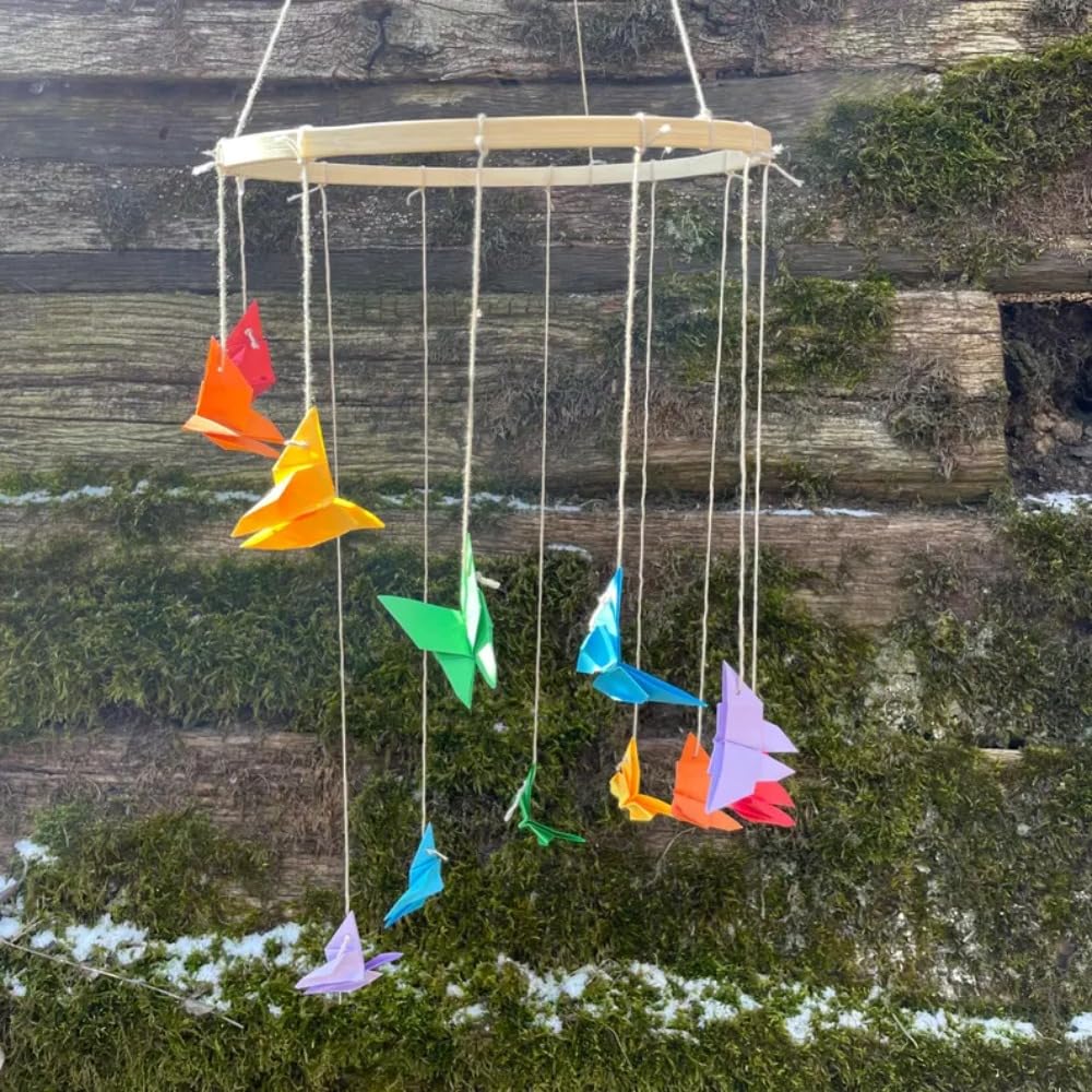 Rainbow Handmade Origami Butterfly Mobile 9W x 30H
