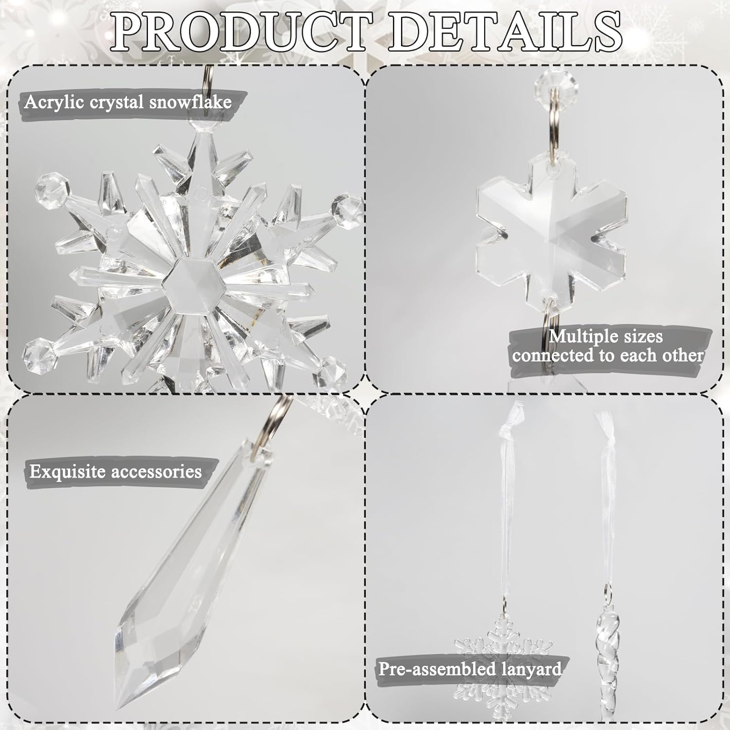 18pcs Crystal Christmas Ornaments Set for Tree Decorations