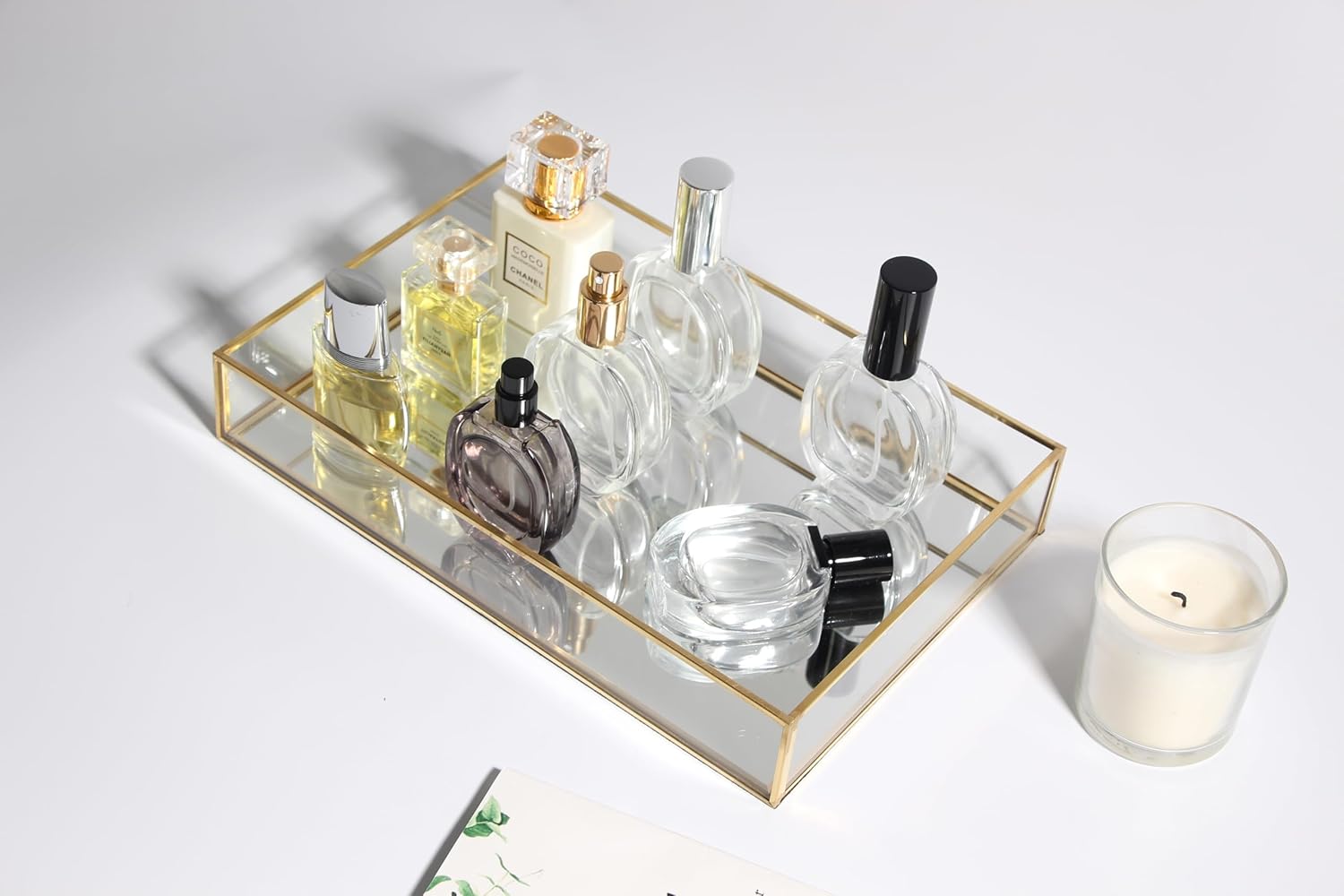 Feyarl Gold Glass Perfume Tray Vanity Decor