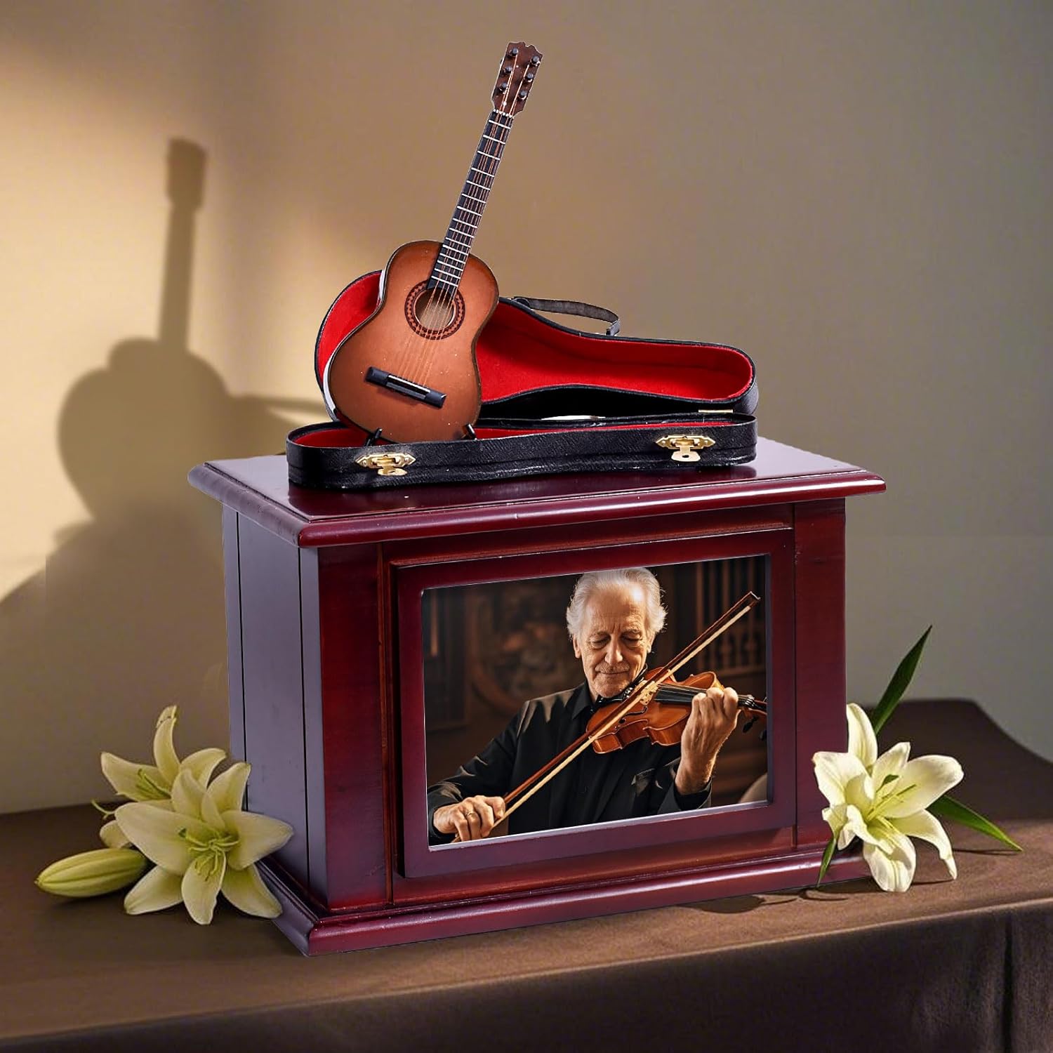 ZGYLIN Wooden Guitar Cremation Urn for Ashes
