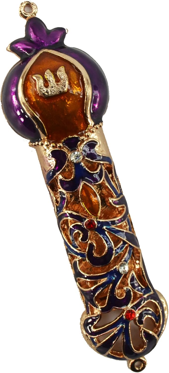 Handmade Metal 5 Inch Decorative Mezuzah with Gemstone Accents
