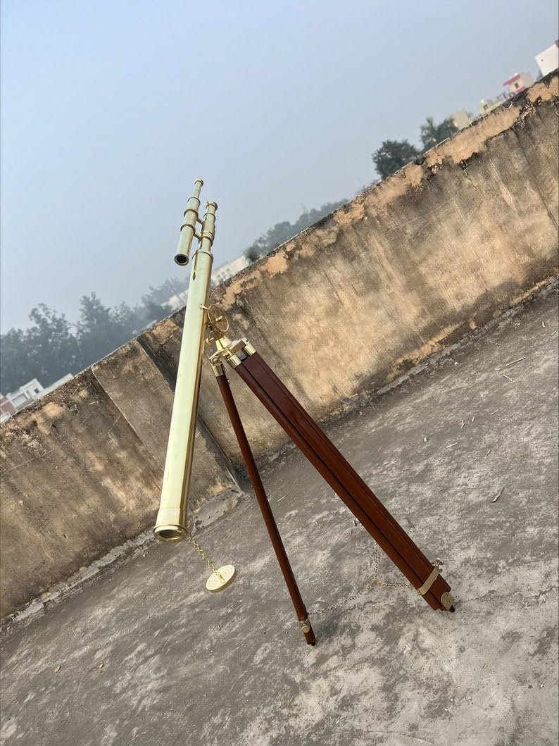 Handmade Nautical Double Barrel Telescope with Tripod