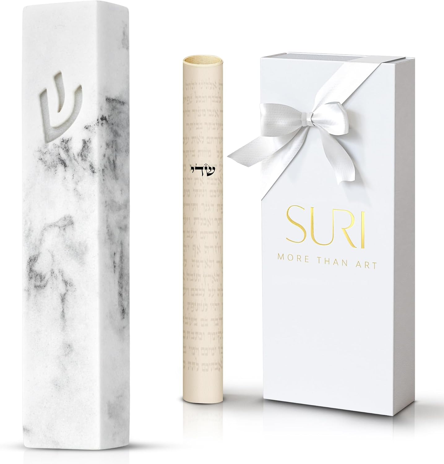 SURI Concrete Mezuzah Door Ornament with Scroll and Gift Box