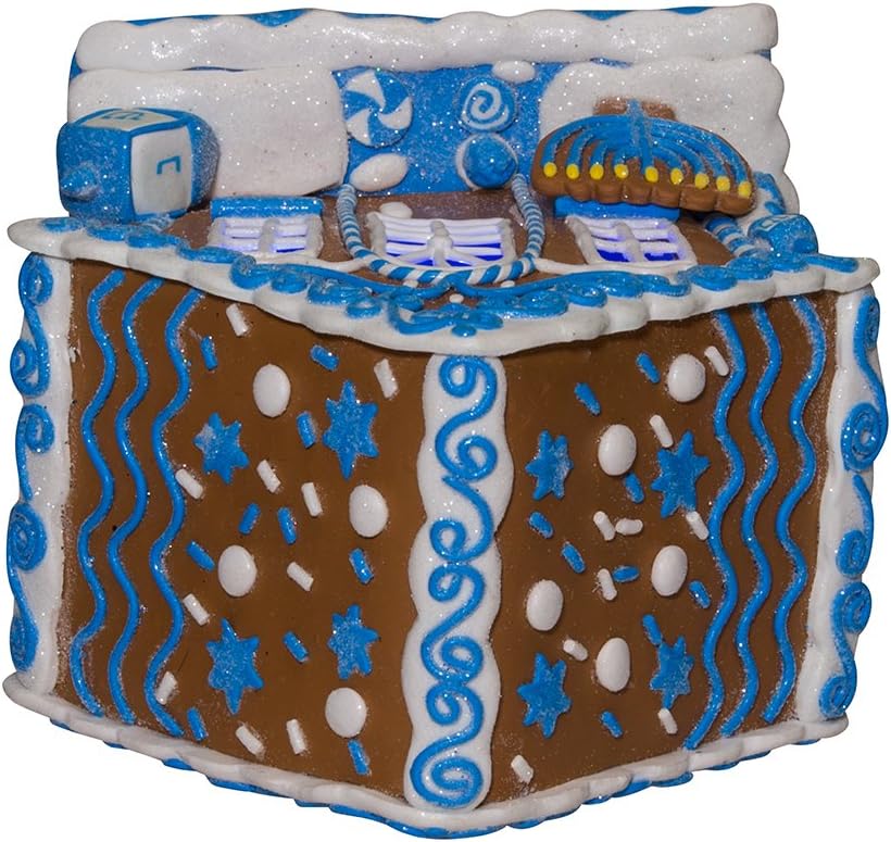 Kurt S Adler 7 Inch LED Hanukkah Gingerbread House Tablepiece Blue