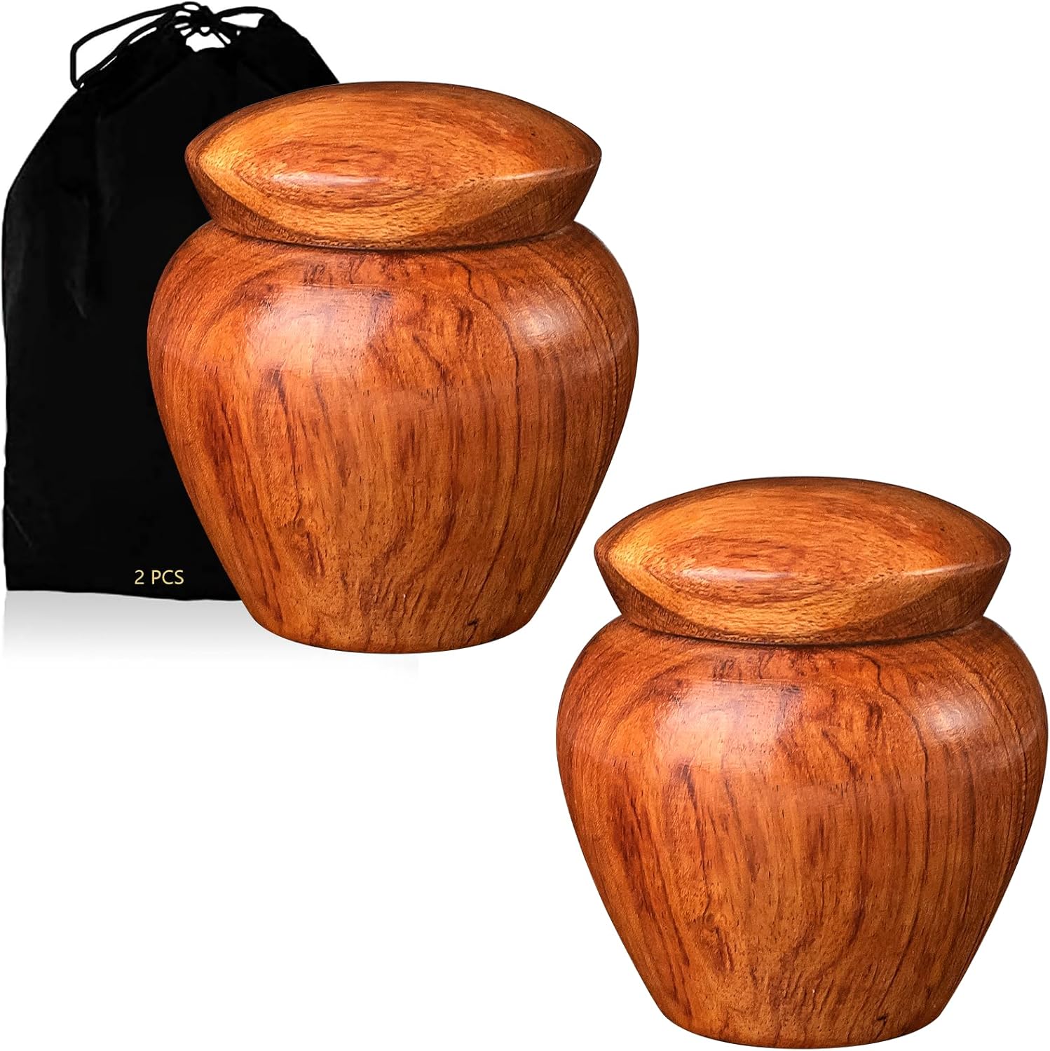 VACONICO 2 Pack Mini Wooden Ash Urns with Velvet Pouches
