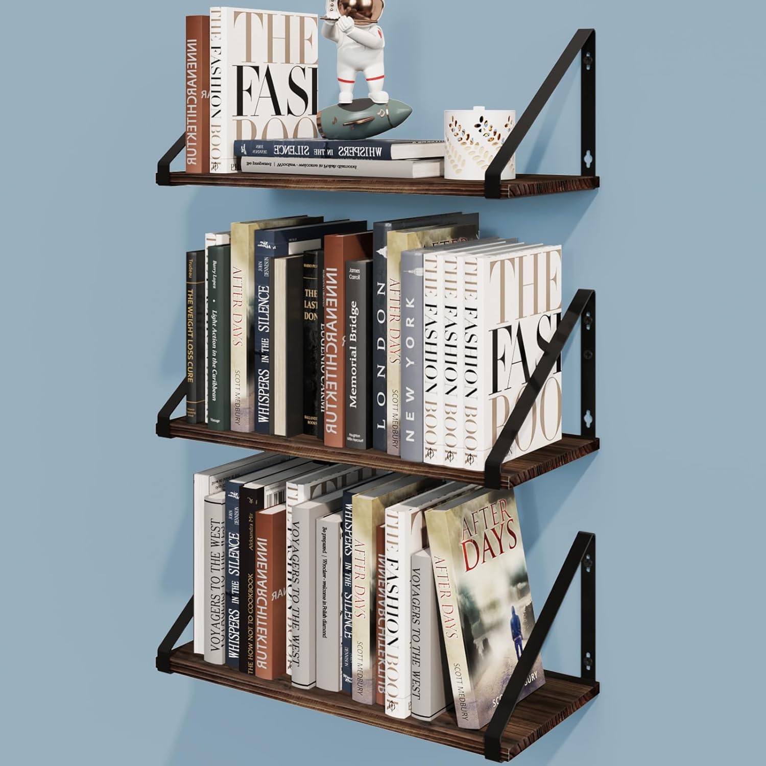 BAMEOS Floating Shelf Rustic Wood Wall Shelf Small Bookshelf