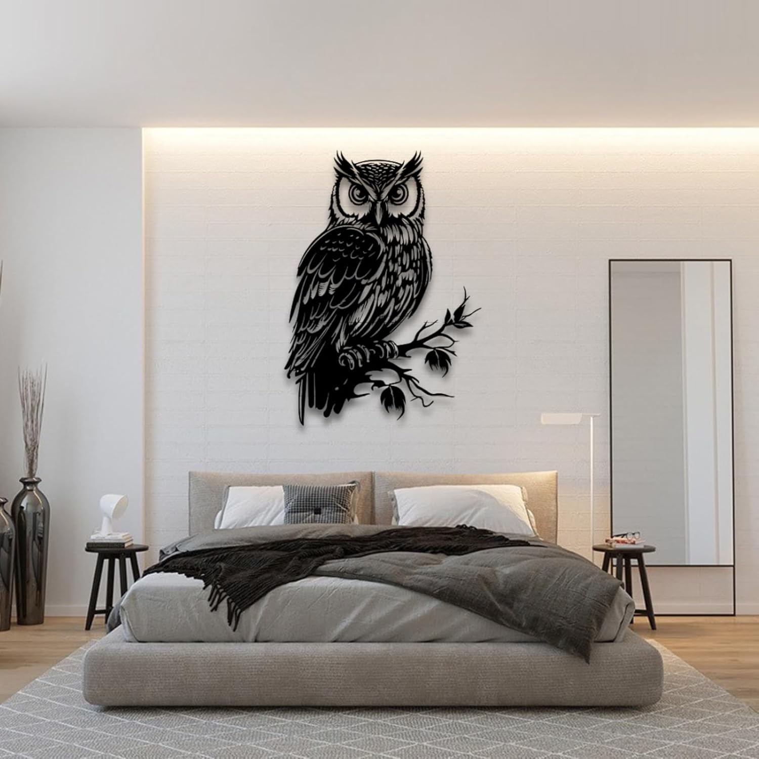 Sturdy Metal Owl Wall Sculpture 33X47 Decor