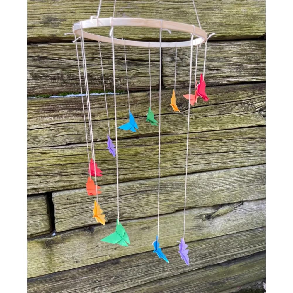 Rainbow Handmade Origami Butterfly Mobile 9W x 30H
