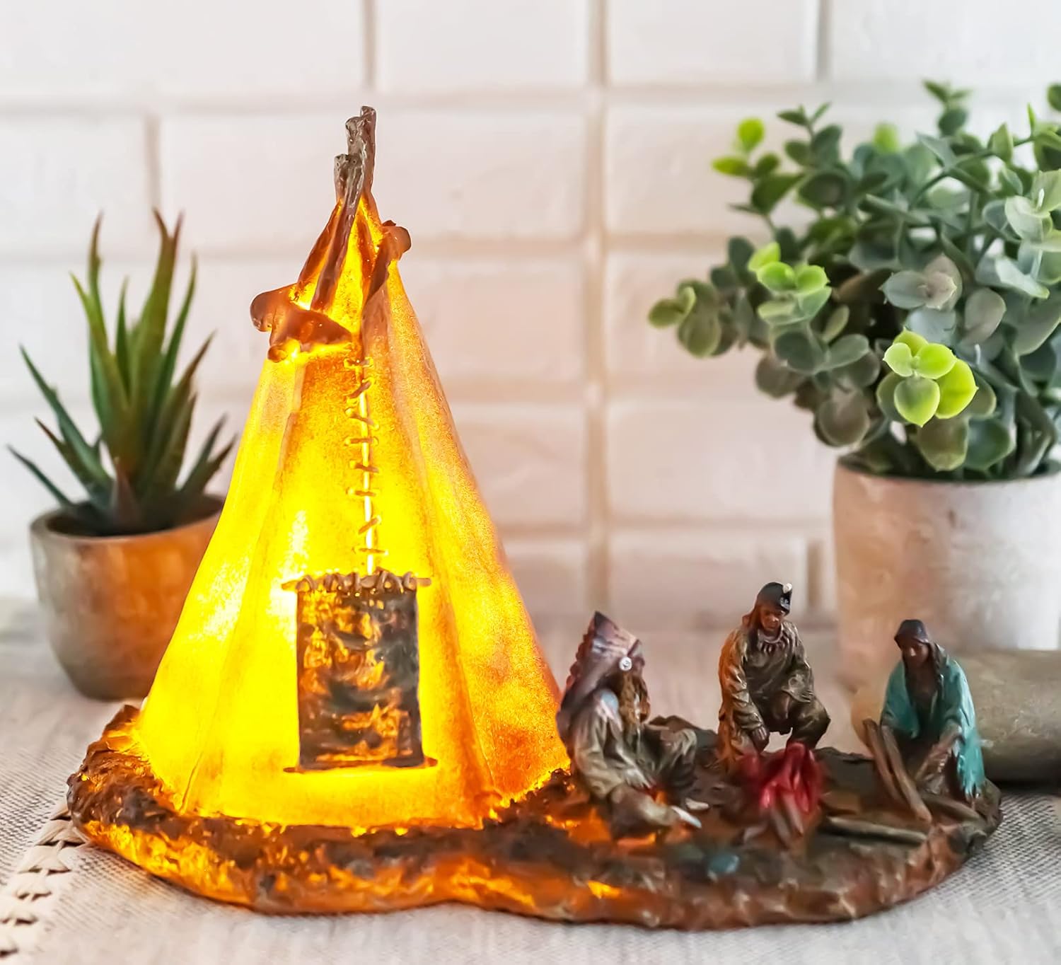 Ebros Gift Tribal Chief Fire Building LED Tipi Statue