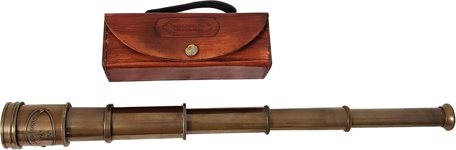 Antique Brass Pirate Telescope with Leather Case