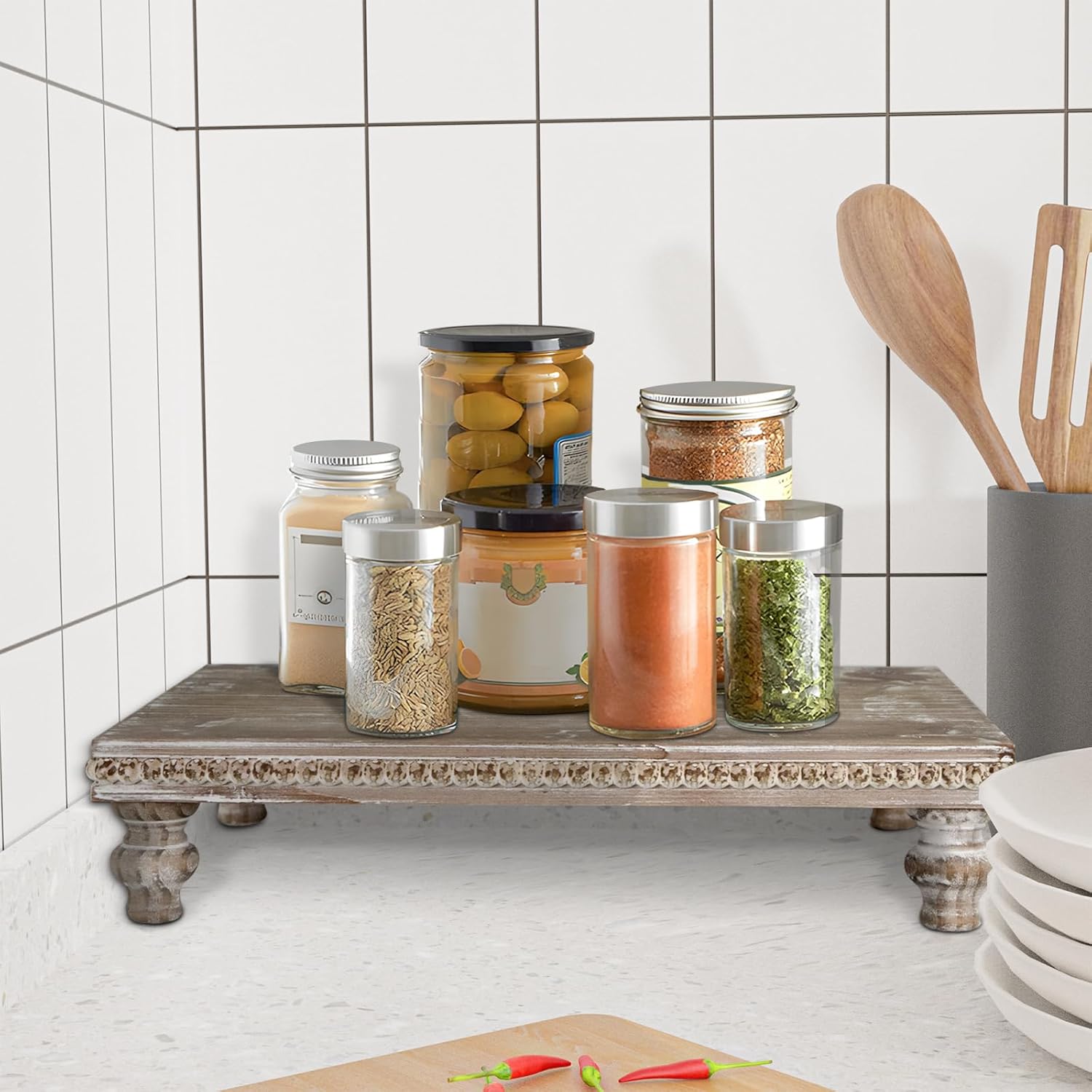 MAONAME Wood Display Risers Decorative Tray