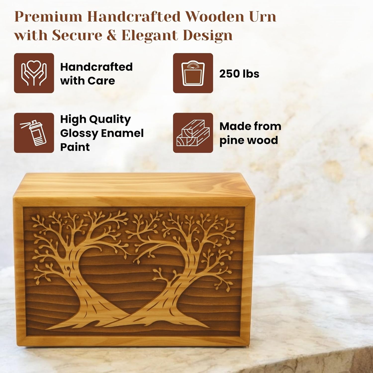 Handmade Wooden Cremation Urn with Screw Secured Base