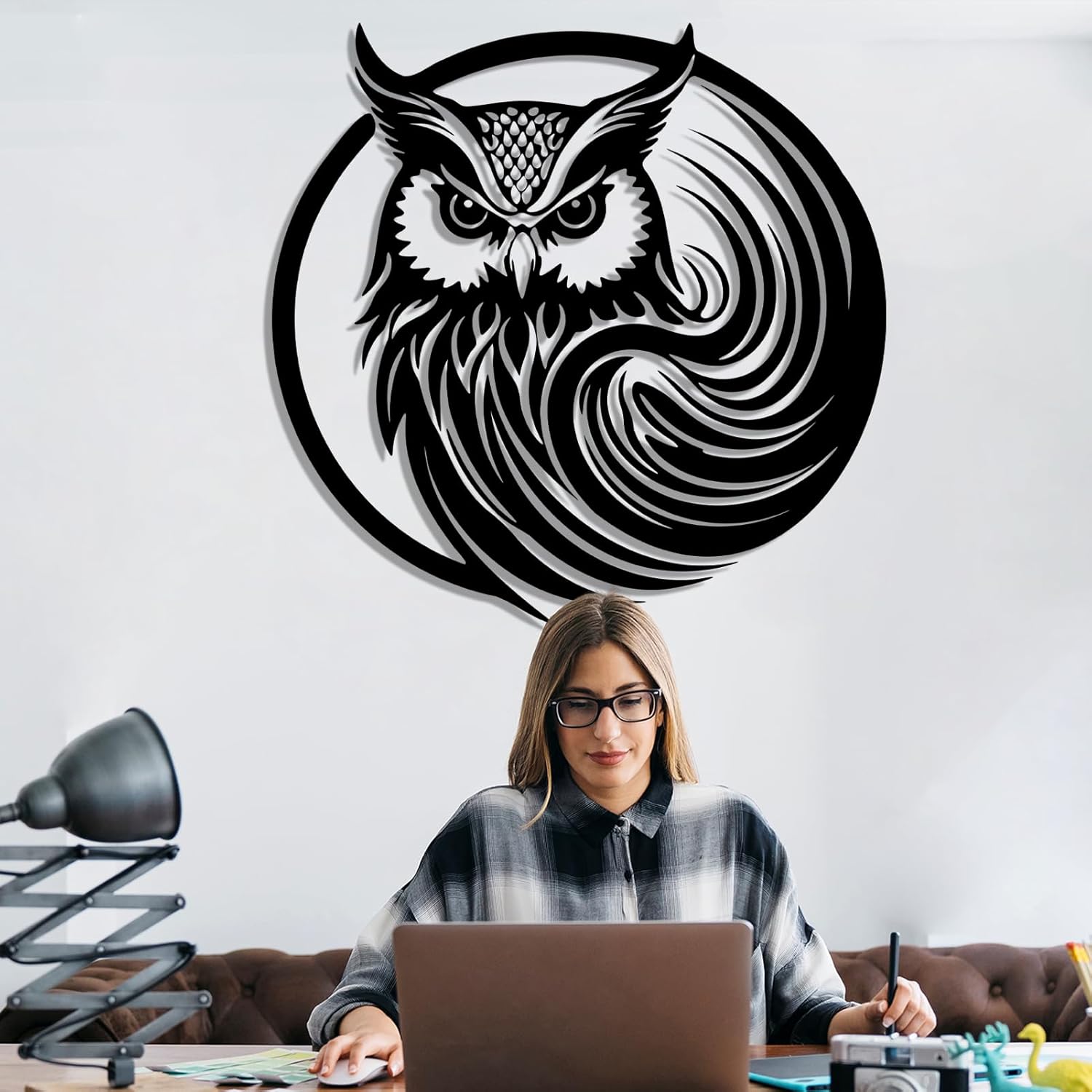 Metal Owl Wall Art Decor Black 19x18