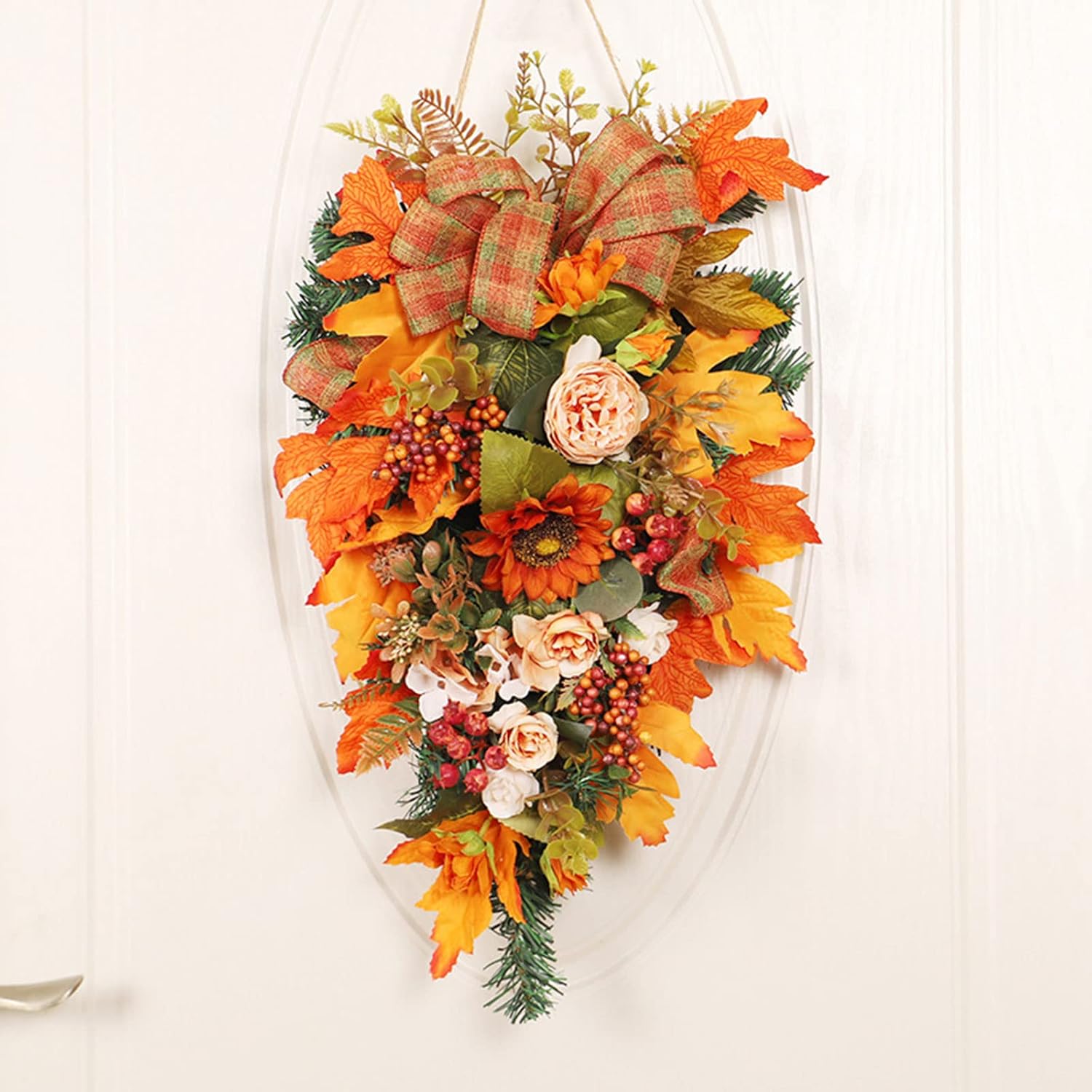 22 Inch Artificial Fall Teardrop Swag with String Light