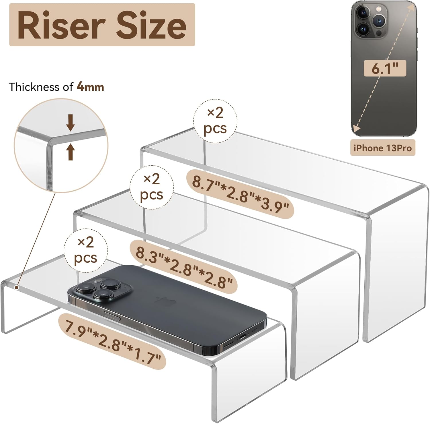 ANDGOO Clear Acrylic Display Risers 6 Pcs Set