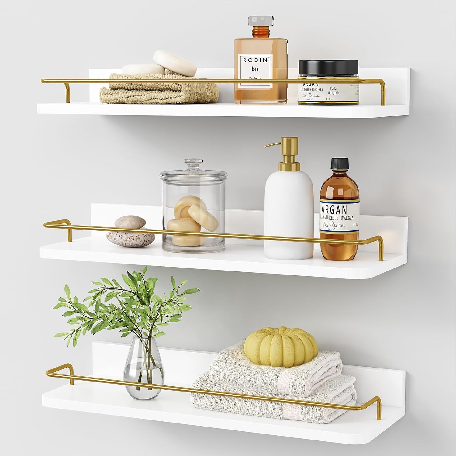 Forbena Gold Floating Shelves Set of 3 Wall Decor