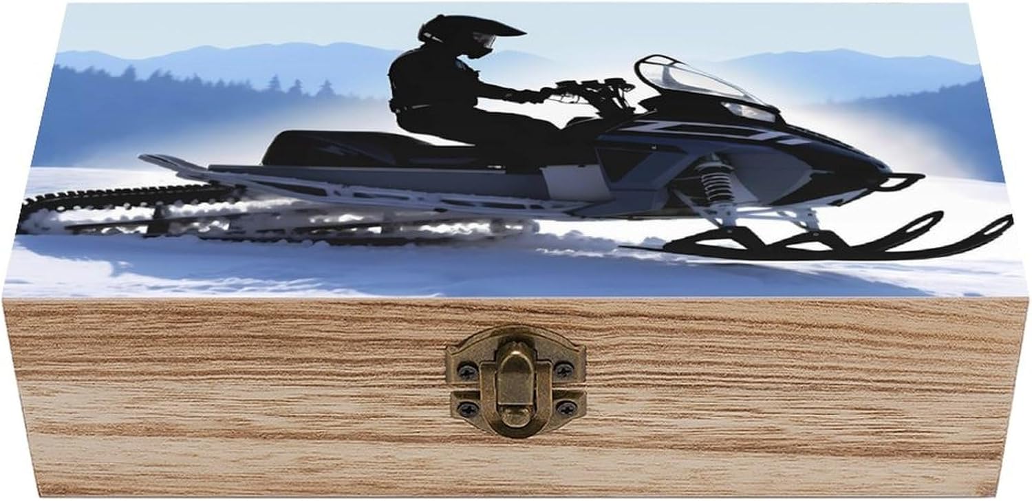 Snowmobile Keepsake Box Large Wooden Storage Organizer