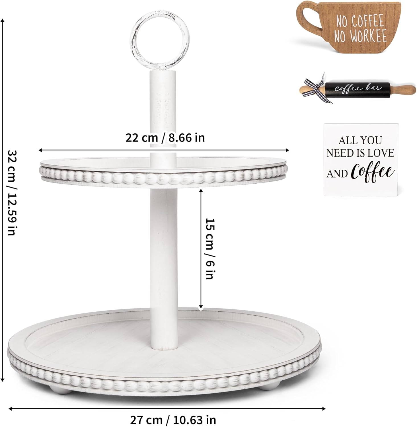 GenMous Farmhouse 2 Beaded Tiered Tray Stand