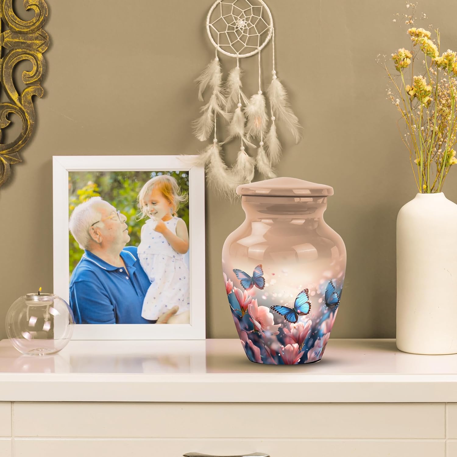 Butterflies in Blossoms 3 Inch Urn Set of 2