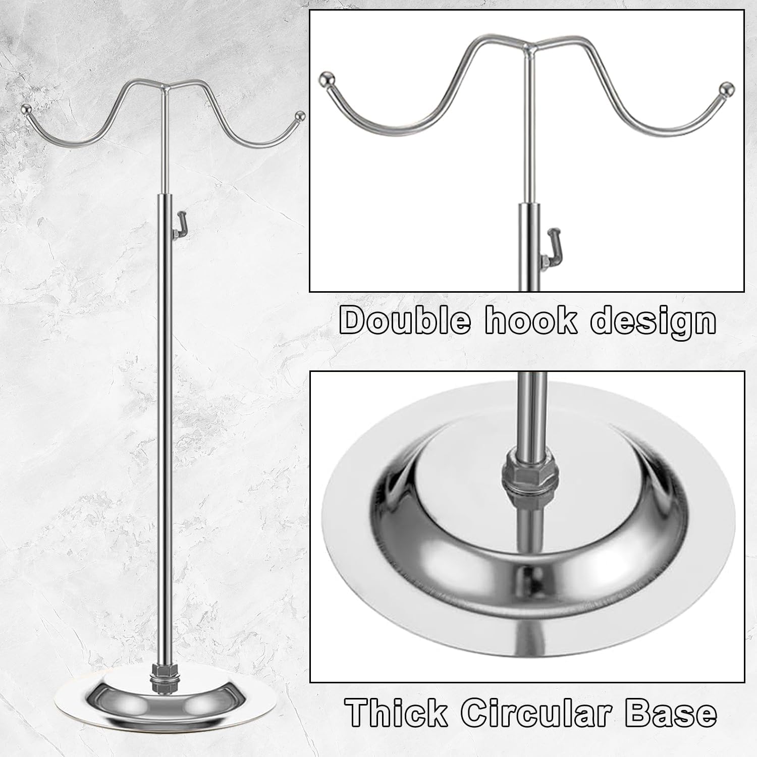 4PCS Adjustable Stainless Steel Handbag Display Stands with Double Hooks Silver