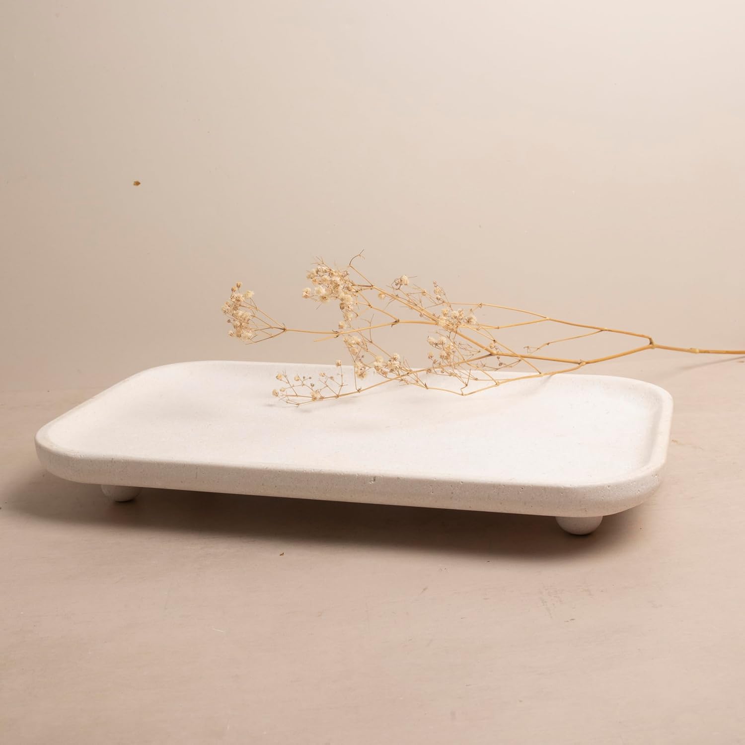 Travertine Marble Footed Tray White or Silver Two Sizes