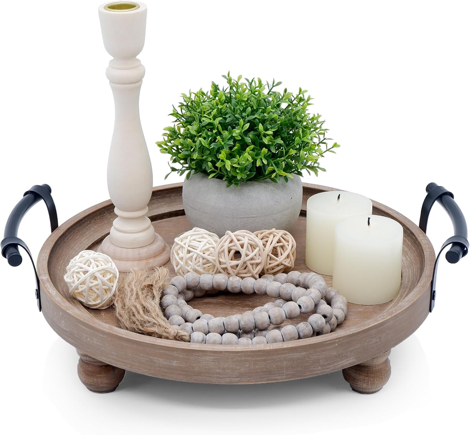 TOOLTENG Round Wooden Serving Tray with Handles