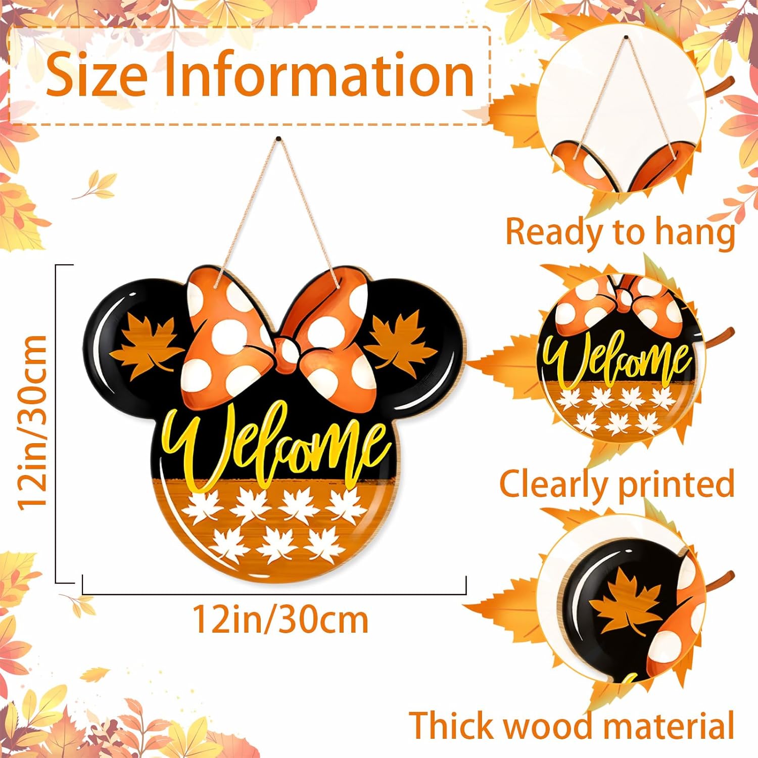 Fall Door Welcome Mouse Sign with Maple Leaves