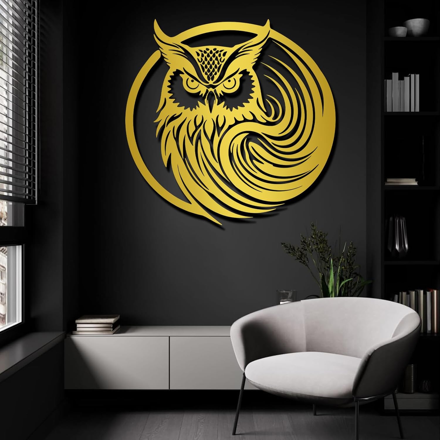 Metal Owl Wall Art Decor Black 19x18