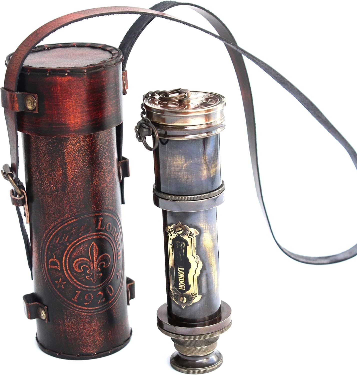 Vintage 1920 Brass Telescope with Leather Case