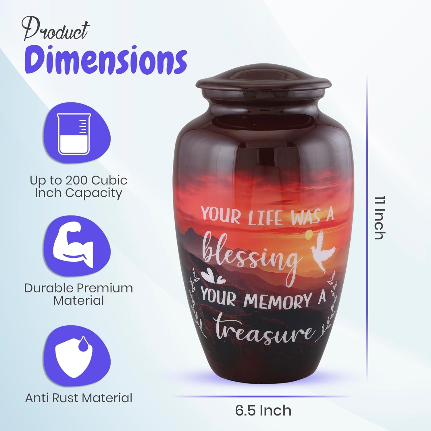 Handcrafted Cremation Urn for Adult Human Ashes 200 cu in Capacity