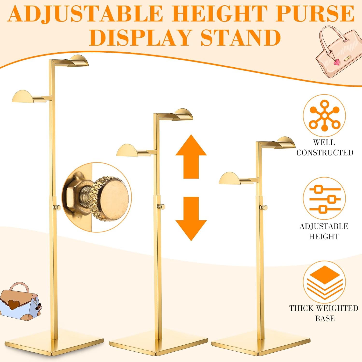 Stainless Steel Double Hook Display Stand for Handbags and Jewelry