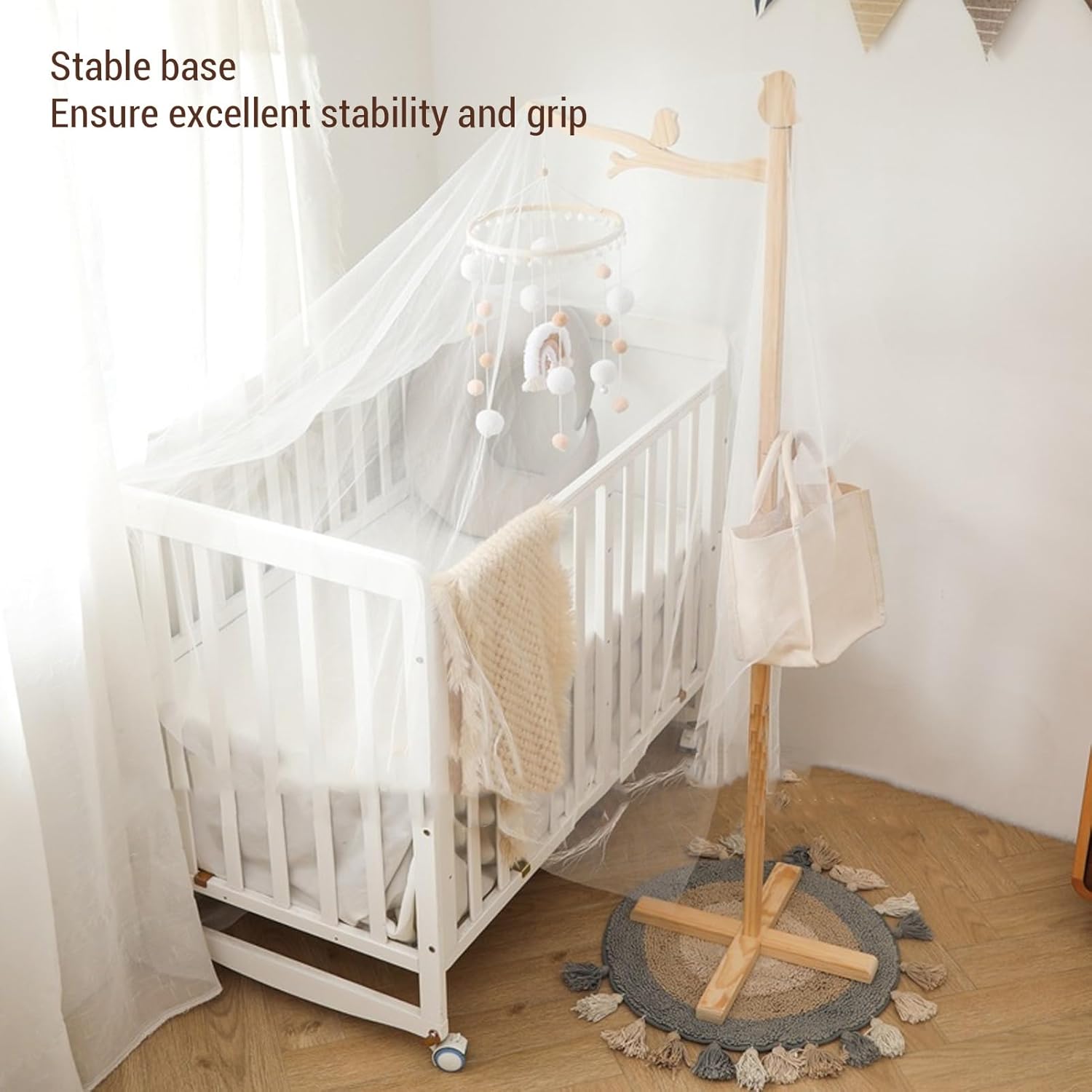 Luocute Floor Standing Crib Mobile Arm 56 Inch Wooden Support