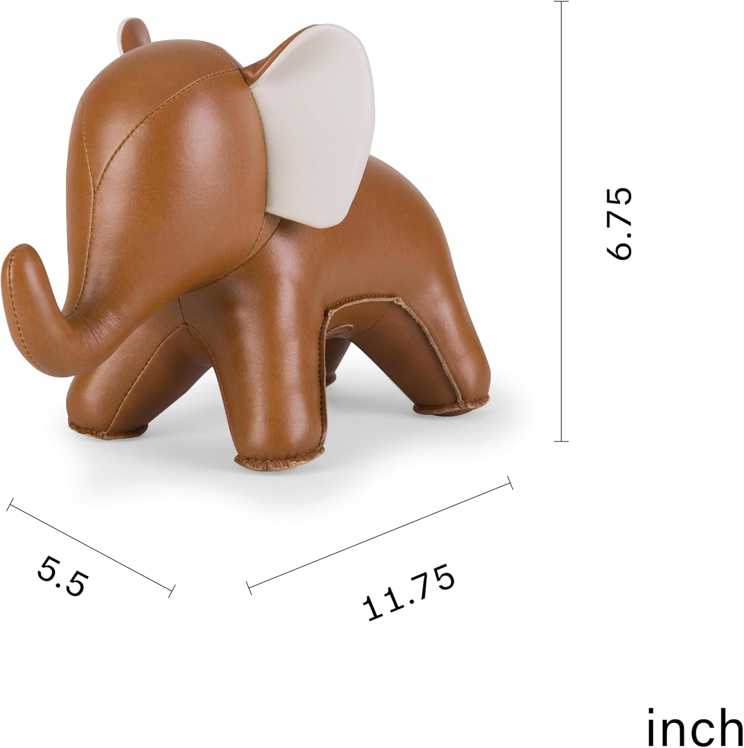 Leather Bookend Elephant Abby Zuny Series Tan Wheat