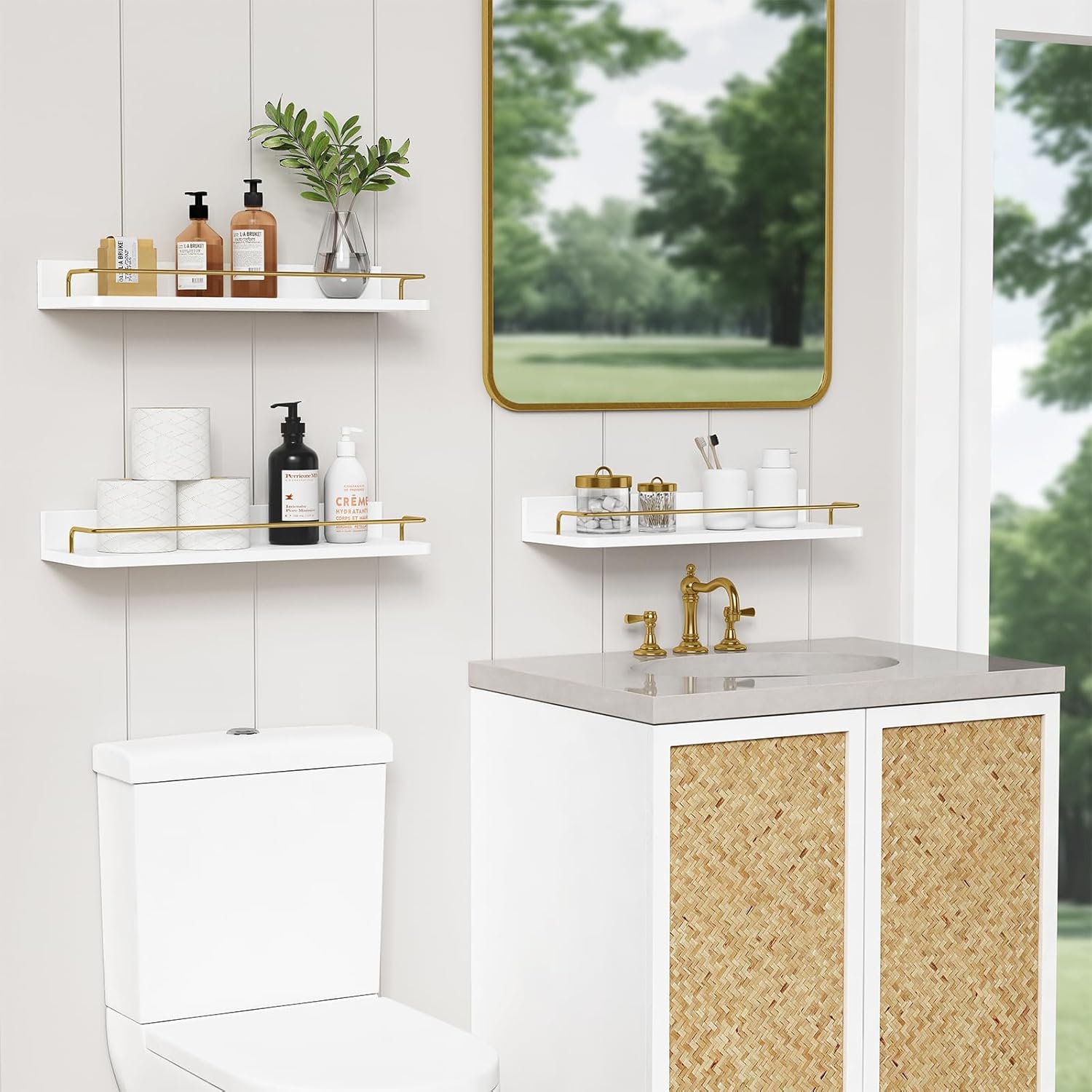 Forbena Gold Floating Shelves Set of 3 Wall Decor